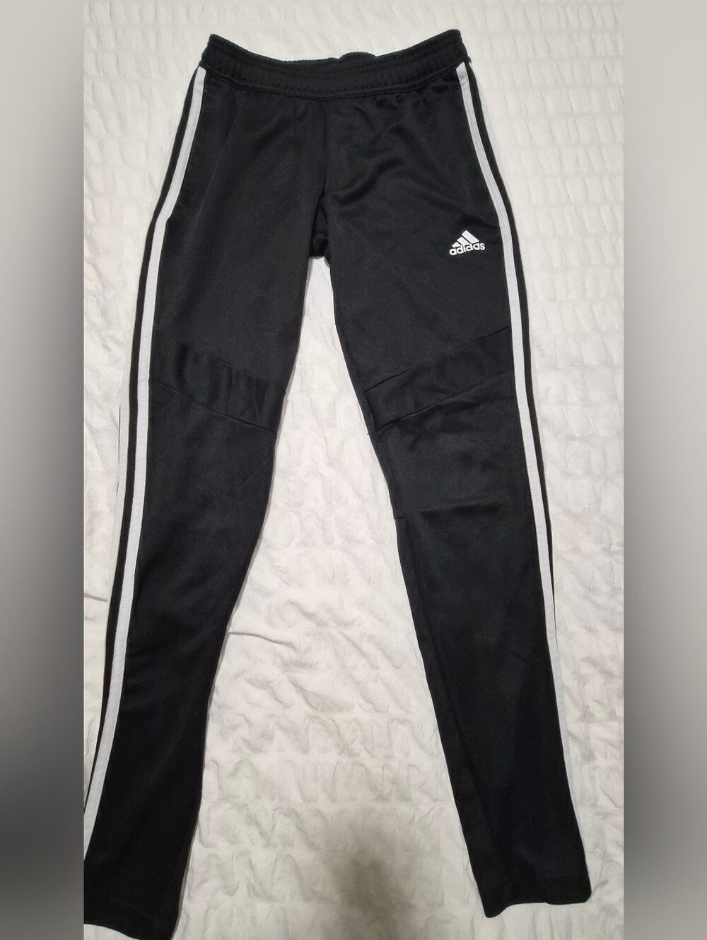 Adidas Womens Black Athletic Track Pants with White Stripes